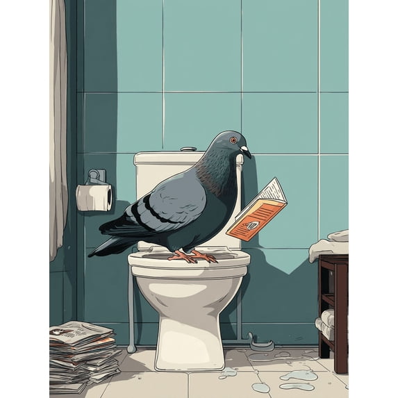 UXIEQU Pigeon Reading On Toilet Canvas Wall Art 15.75x11.81 Inches
