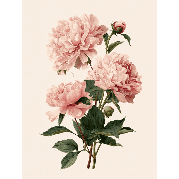 UXIEQU Pink Peony Floral Canvas Wall Print 15.75x11.81 Inches