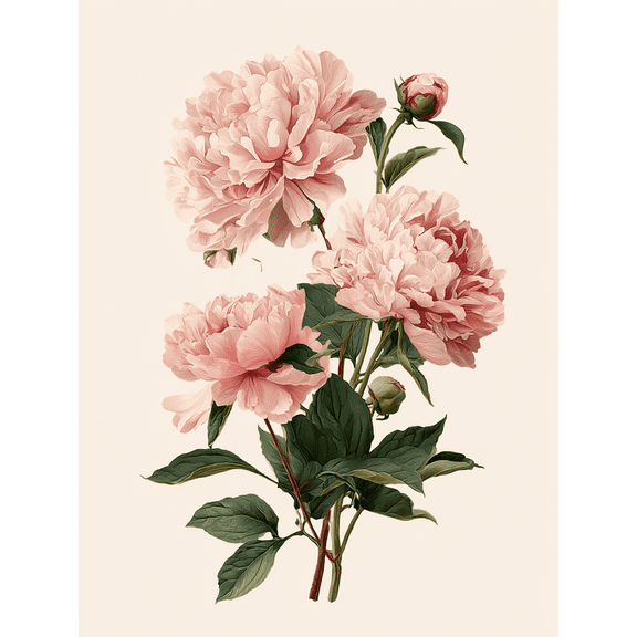 UXIEQU Pink Peony Floral Canvas Wall Print 15.75x11.81 Inches