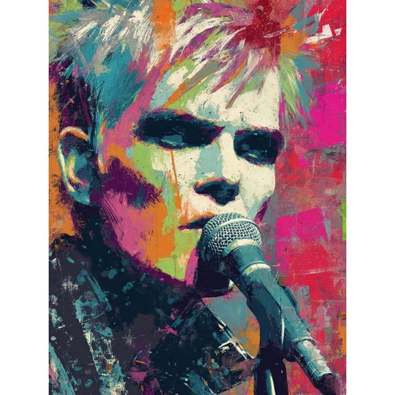 UXIEQU Punk Rocker Singing Microphone Canvas Wall Art Print 15.75x11.81 Inches