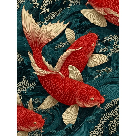 UXIEQU Red Koi Fish Canvas Wall Art Print 15.75x11.81 Inches