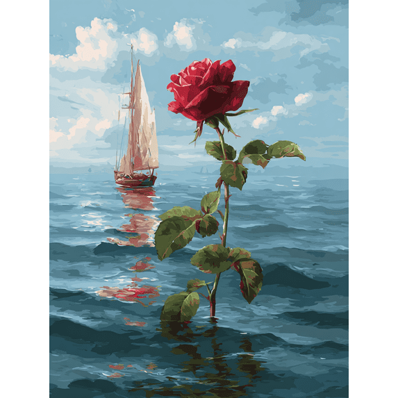 UXIEQU Red Rose Sailboat Canvas Wall Art Print 15.75x11.81 Inches