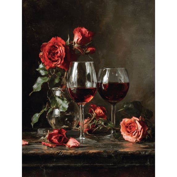 UXIEQU Red Roses Wine Canvas Wall Print 15.75x11.81 Inches