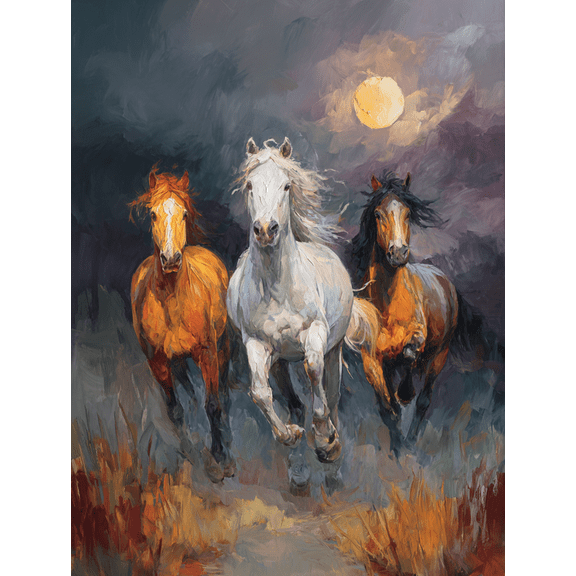 UXIEQU Running Horses Oil Painting Canvas Print 15.75x11.81 Inches