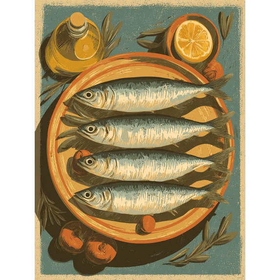 UXIEQU Sardines Olive Oil Lemon Kitchen Canvas Wall Art 15.75x11.81 Inches