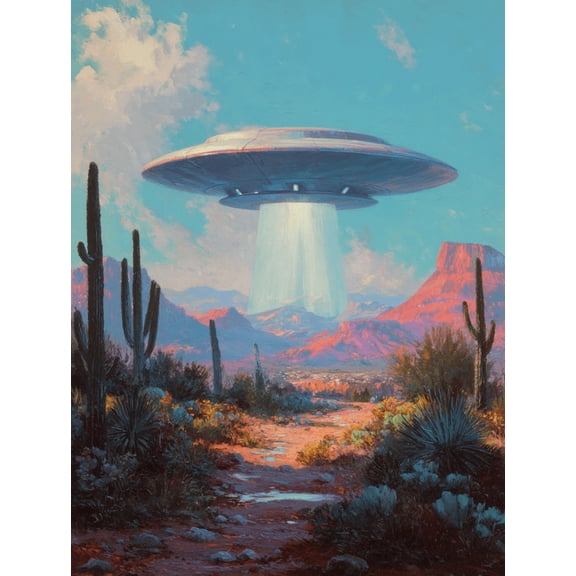 UXIEQU UFO Desert Landscape Canvas Wall Art 15.75x11.81 Inches