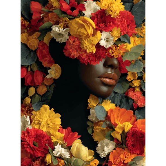 UXIEQU Vibrant Floral Woman Face Canvas Wall Art Print 15.75x11.81 Inches