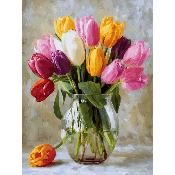 UXIEQU Vibrant Tulips Vase Canvas Wall Art Print 15.75x11.81 Inches