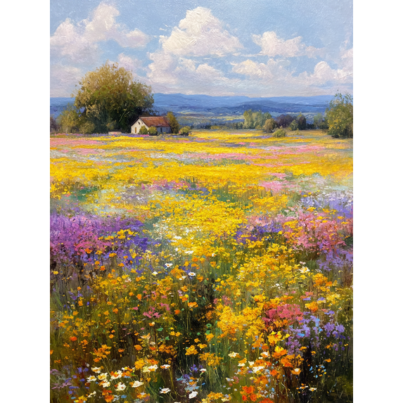 UXIEQU Vibrant Wildflower Field Oil Canvas Wall Art Print 15.75x11.81 Inches