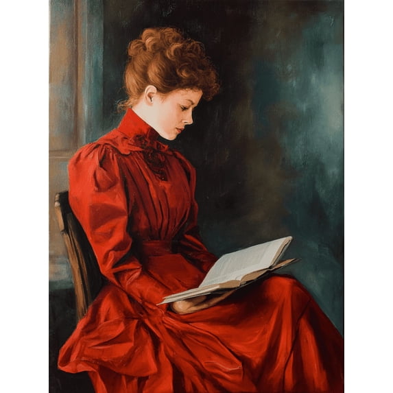 UXIEQU Victorian Lady Reading Canvas Wall Art Print 15.75x11.81 Inches