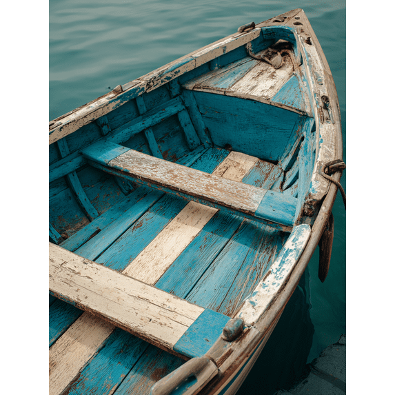 UXIEQU Vintage Blue Wooden Boat Canvas Wall Art 15.75x11.81 Inches