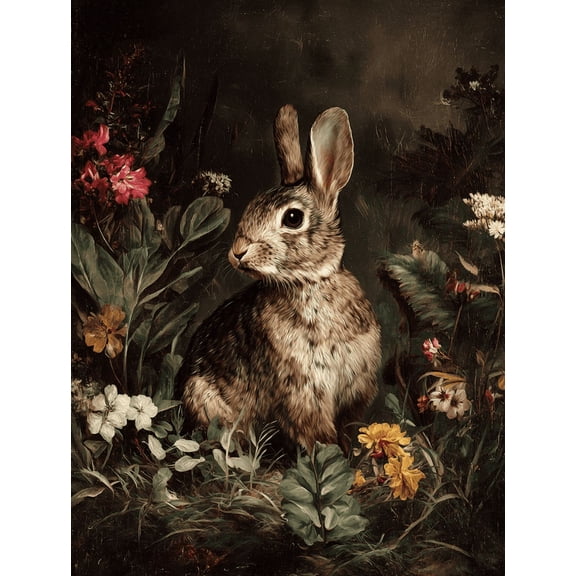 UXIEQU Vintage Rabbit Garden Canvas Wall Art Print 15.75x11.81 Inches