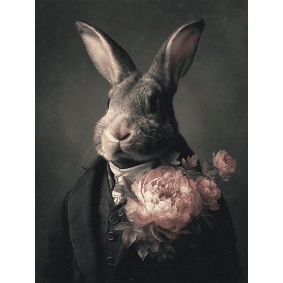 UXIEQU Vintage Rabbit Portrait Oil Painting Canvas Wall Art 15.75x11.81 Inches