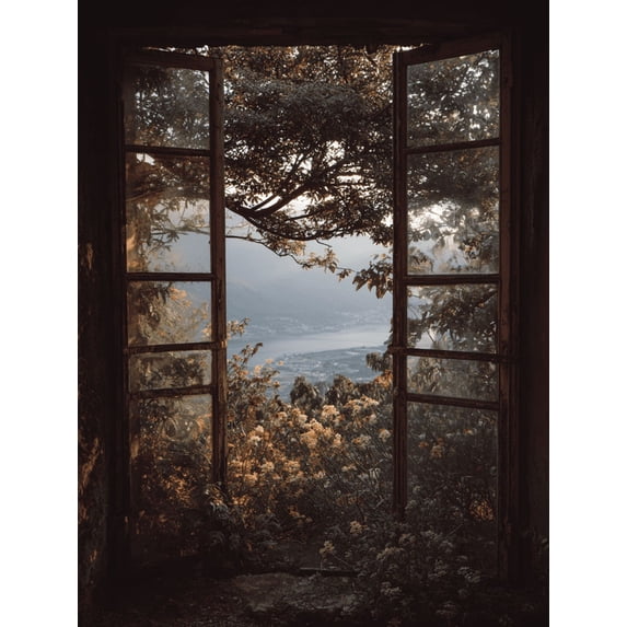 UXIEQU Vintage Window View Landscape Canvas Wall Art Print 15.75x11.81 Inches