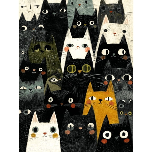 UXIEQU Whimsical Cat Crowd Canvas Wall Art 15.75x11.81 Inches