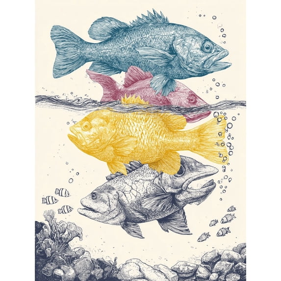 UXIEQU Whimsical Fish Art Print Canvas Wall Art 15.75x11.81 INCHES