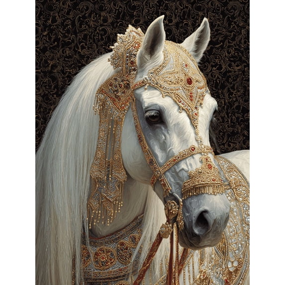 UXIEQU White Horse Arabian Jewels Canvas Wall Art 15.75x11.81 Inches