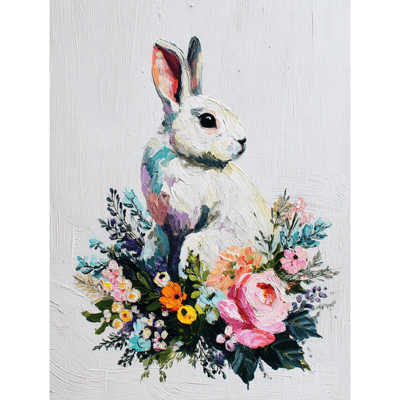 UXIEQU White Rabbit Colorful Flowers Canvas Print 15.75x11.81 Inches