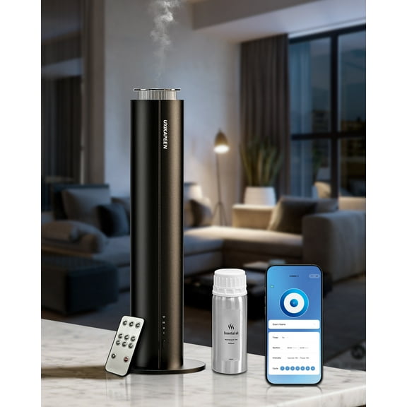 UXIKAPEEN Diffuser for Home Large Room,Waterless Essential Oil Diffuser with 2000 Sq.Ft Coverage,Cordless Battery Operated,Hotel Scent 120ML, Black