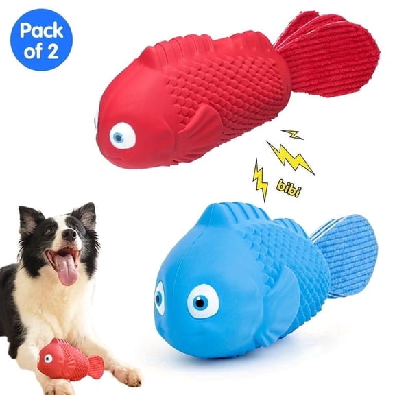 UXVA 2PC Squeaky Natural Rubber Fish Dog Chew Toy, Durable Teeth Cleaning Interactive Toy for Small Medium Large Dogs