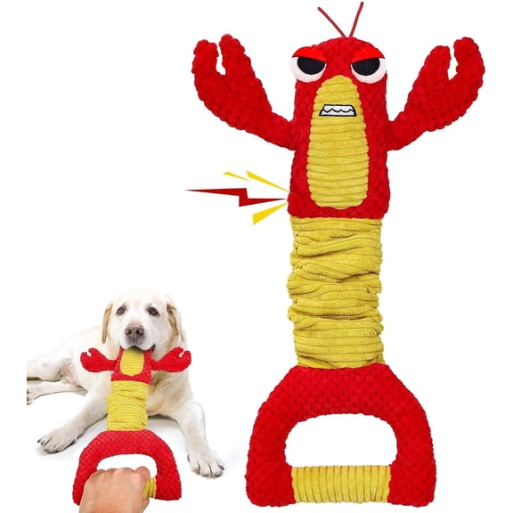 UXVA Durable Squeaky Lobster Dog Toy, Interactive Tug Pull Plush Chew Toy for Medium & Large Breed Dogs
