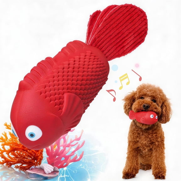 UXVA Heavy‑Duty Squeaky Rubber Fish Dog Chew Toy, Indestructible Dental Toy with Reinforced Cloth Tail for Super Chewers, All Dog Breeds