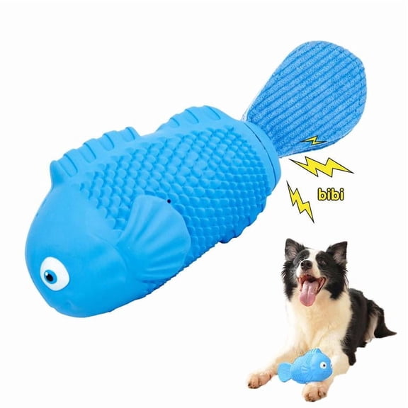 UXVA Squeaky Natural Rubber Fish Dog Chew Toy, Durable Teeth Cleaning Interactive Toy for Small Medium Large Dogs