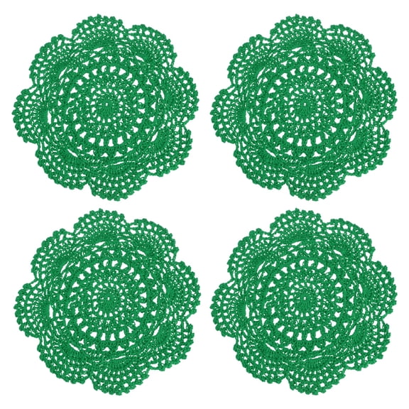 UXcell 4 Pcs Crochet Handmade Cotton Placemats, 7.9" Round Lace Doilies Coaster, Lace Gimp Tray Coasters for Crafts, Daily Kitchen Use, Tea Cup, Festivals, Home Decoration, Green