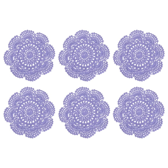 UXcell 6 Pcs Crochet Handmade Cotton Placemats, 7.9" Round Lace Doilies Coaster, Lace Gimp Tray Coasters for Crafts, Daily Kitchen Use, Tea Cup, Festivals, Home Decoration, Light Purple