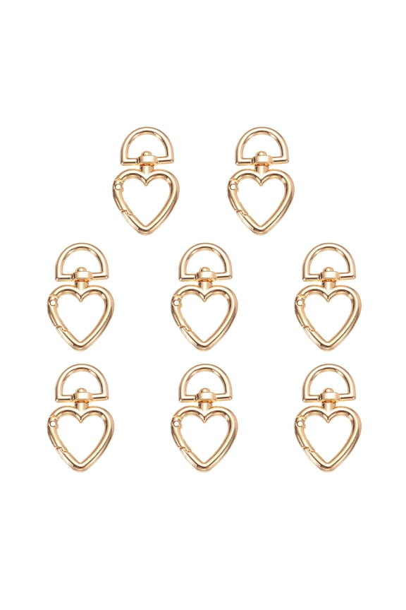 8pcs Spring O Ring Clip, Metal Spring Clasp Key Ring, Heart-Shaped Keychain Snap Buckle Accessories for DIY Crafts, Gold
