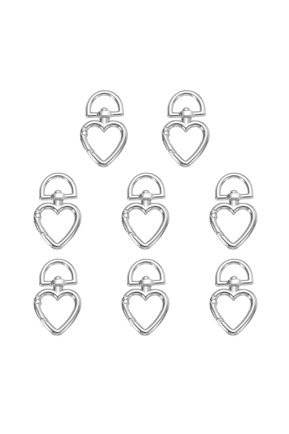 8pcs Spring O Ring Clip, Metal Spring Clasp Key Ring, Heart-Shaped Keychain Snap Buckle Accessories for DIY Crafts, Silver