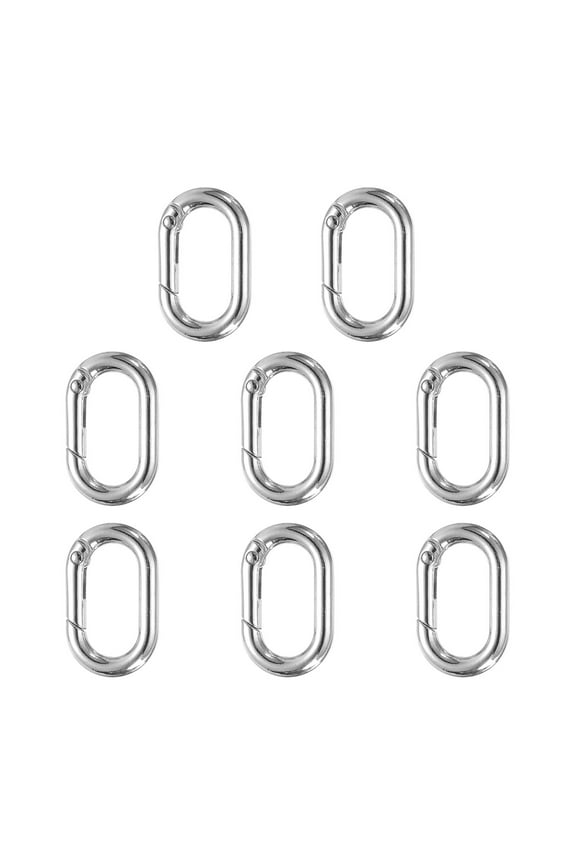 8pcs Spring O Ring Clip, Metal Spring Clasp Key Ring, Rounded Rectangle Keychain Snap Buckle Accessories for DIY Crafts, Silver, Large