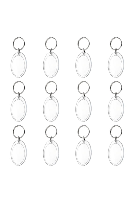 UXxcell 12Pcs Photo Frame Keyring, 4.9 x 3.3cm / 1.93 x 1.3 Inch Oval Acrylic Custom Keychain Blanks Personalized DIY Keychains for Souvenir Anniversary Holiday