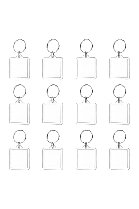 UXxcell 12Pcs Photo Frame Keyring, 4 x 4cm / 1.57 x 1.57 Inch Square Acrylic Custom Keychain Blanks Personalized DIY Keychains for Souvenir Anniversary Holiday