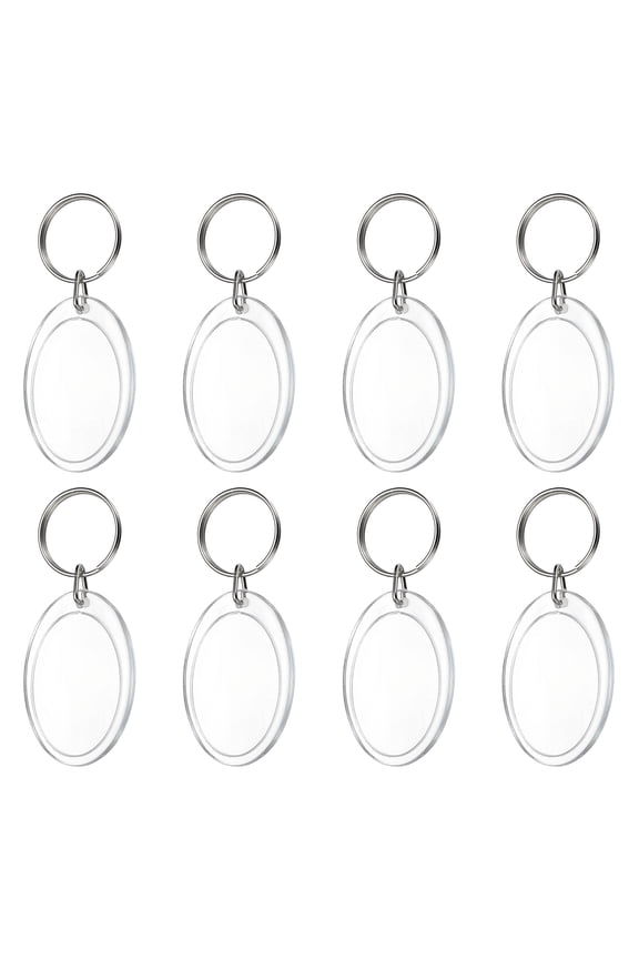UXxcell 8Pcs Photo Frame Keyring, 4.9 x 3.3cm / 1.93 x 1.3 Inch Oval Acrylic Custom Keychain Blanks Personalized DIY Keychains for Souvenir Anniversary Holiday