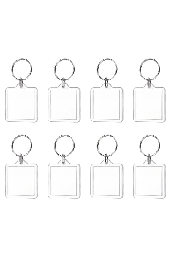 UXxcell 8Pcs Photo Frame Keyring, 4 x 4cm / 1.57 x 1.57 Inch Square Acrylic Custom Keychain Blanks Personalized DIY Keychains for Souvenir Anniversary Holiday