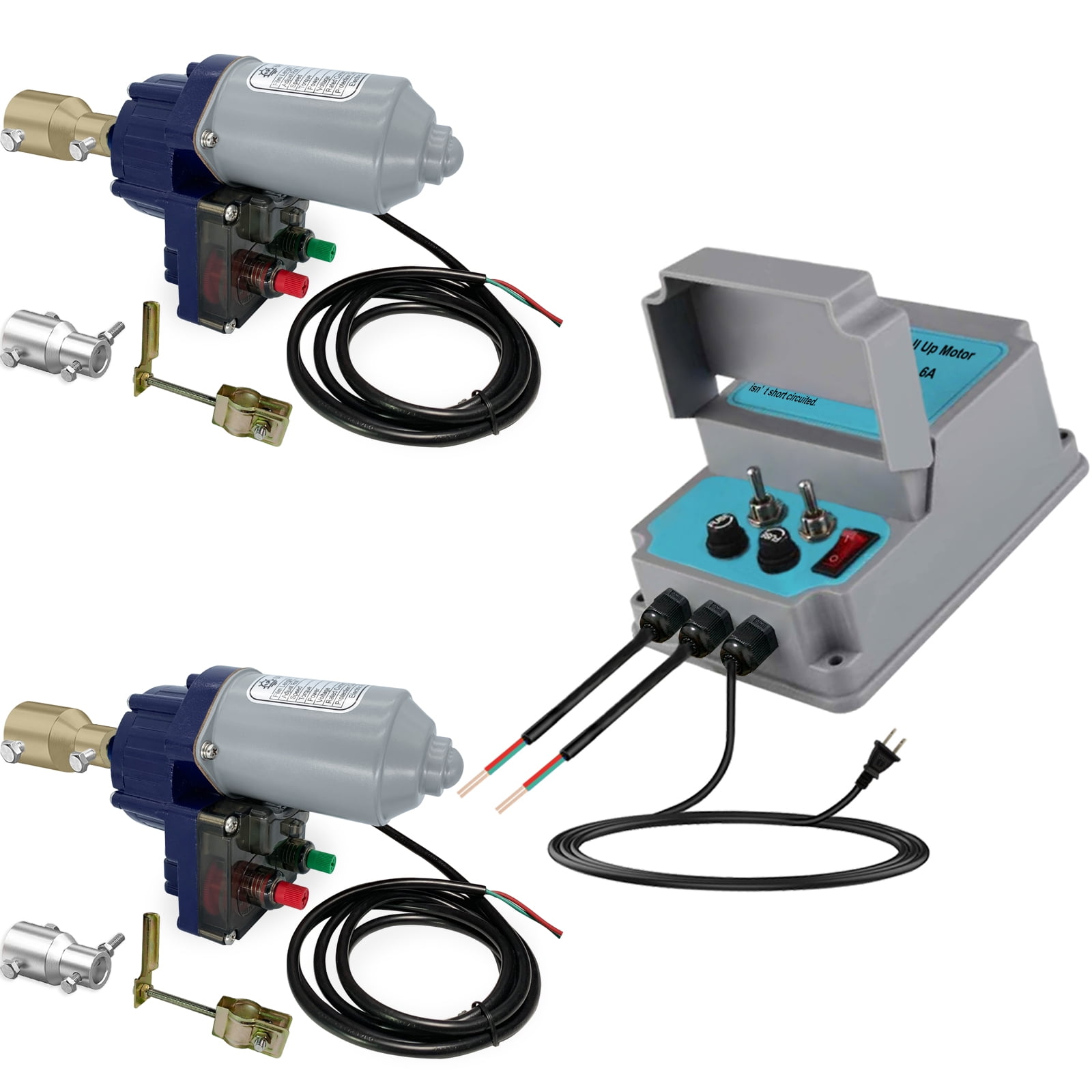 UYGALAXY Greenhouse Film Roll Up Motors with Limit Switch (2 Packs) + Transformer Controller Joint Box (AC110V to DC24V) for for Roof Greenhouses Ventilation, Automatic Venting Kit(with Pivot)