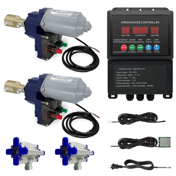 UYGALAXY Side Roll up Motor System, 2 Pack 24V Electric Greenhouse Film Roll Up Motors with Creeper + Electric Intelligent Thermostat Controller (AC110V to DC24V) for Automatic Greenhouses Venting