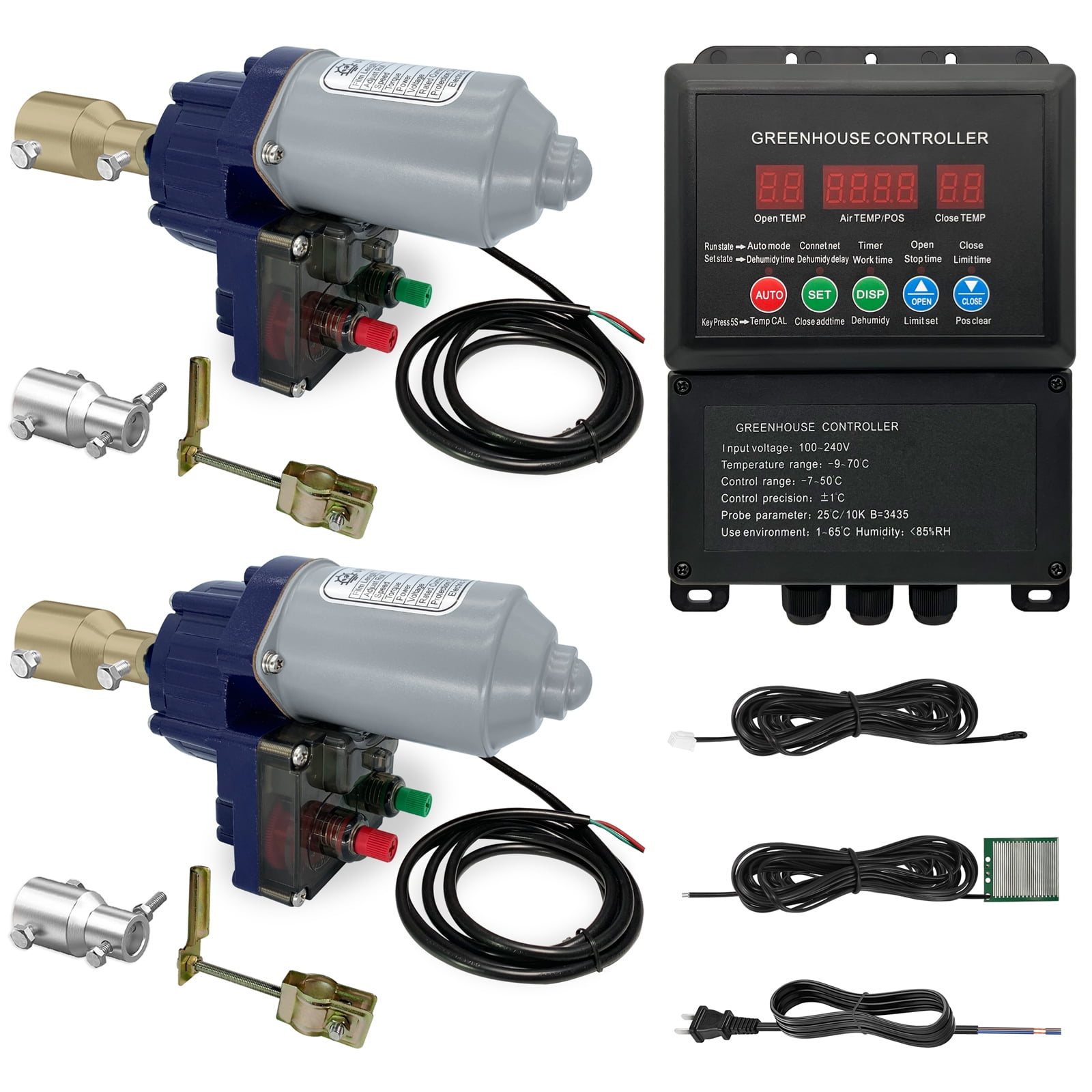 UYGALAXY Top Roll Up Motor System, 2 Pack Electric Greenhouse Film Roll Up Motors + Electric Intelligent Thermostat Controller (AC110V to DC24V) for Greenhouses Ventilation, Automatic Venting Kit