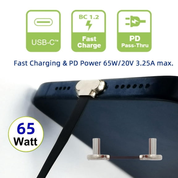 UYGDUY-0.78Inch USB C Short Flat Cable, USB 2.0 Type C Dual 90 Degree Angled PD 65W Fast Charge Data Extension Cable for Power Bank