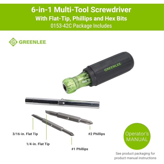 UYGDUY-0153-42C 6-in-1 Multi-Tool Screwdriver with Flat-Tip, Phillips, and Hex Bits