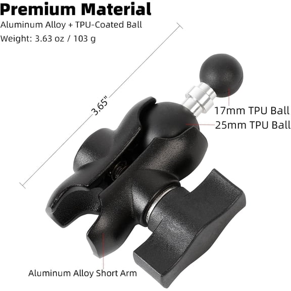 UYGDUY-1" to 17mm Ball Adapter with 2.36" Short Double Socket Arm, Compatible with RAM B Size Mounts, Suitable for Garmin GPS Mount and 17mm Swivel Ball Mounting Phone Holders