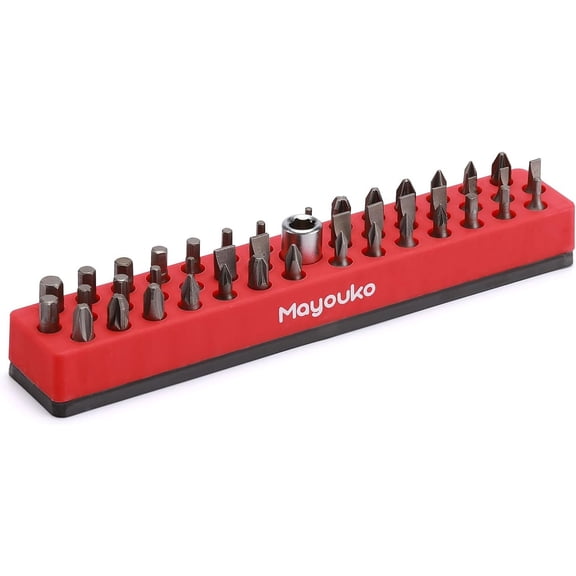 UYGDUY-1/4" Magnetic Hex Bit Holder Rack Organizer, 43 Holes, 1/4-Inch Drill Bit Holder, Red, 2 Racks, Magnetic Bit Holder with Magnet Base for Screwdriver Bits