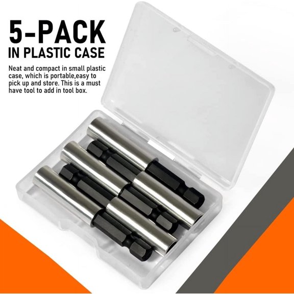 UYGDUY-1/4" Strong Magnetic Extension Bit Holder, 5 Pack Hex Shank Screwdriver Bit Driver Set with Portable Case for Holding Screwdriver Bits and Screws