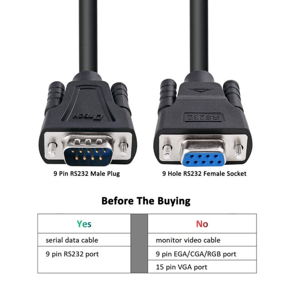 UYGDUY-1.5ft COM Port Serial Cable Male to Female RS232 Extension 9 Pin Straight Through Cord (0.5 Meter, Black)
