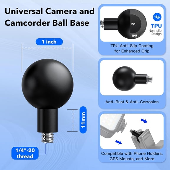 UYGDUY-1-Inch B Size Ball to 1/4"-20 Screw Adapter Camera Mount Converter, Fits Standard 1" Ball Bases, Connects Dash Cams, Action Cameras & Photography Accessories