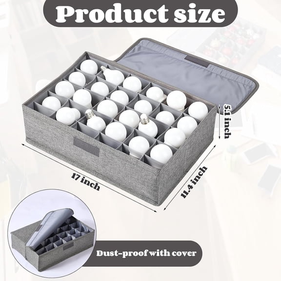 UYGDUY-1 Pcs Light Bulb Organizer Storage Box Ornament Storage with 30 Dividers Foldable Bulbs Organizer with Lid Sturdy PP Board Fits Various Standard Dustproof Fabric Case for Home Vbs (Grey)