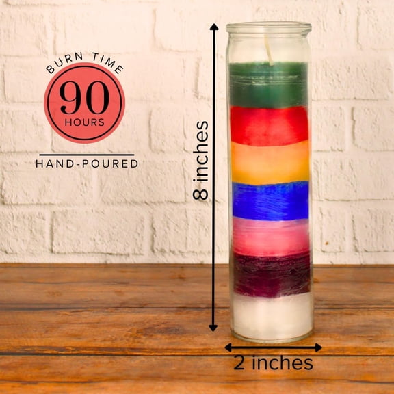 UYGDUY-1 Piece Unscented 7 Color Glass Prayer Devotional Candle, Hand Poured Wax Candles - 2 Inch x 8 Inch, Great for Sanctuary, Vigils, Casting Chimes, Rituals, Spells, Wiccan & More