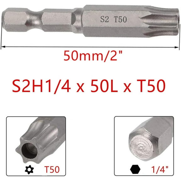 UYGDUY-10 Piece 50mm Long 1/4 Inch Hex Shank T50 Torx Head Magnetic Screw Driver Bit Set Security Tamper Proof Star 6 Point Screwdriver Kit Tools