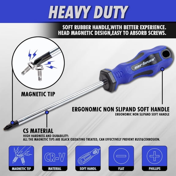UYGDUY-10-Piece Magnetic Screwdriver Set 6 Phillips and 4 Flat, Professional Cushion Grip Hand Tools Set